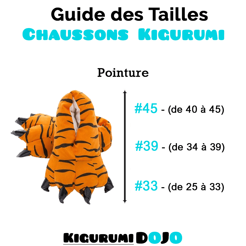 guide des tailles chaussons kigurumi